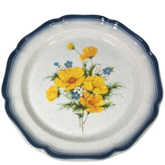 SET OF 4 Mikasa Country Club Amy Dinner Plates CA 503 Blue Yellow Floral 10 3/4" - Picture 4 of 10